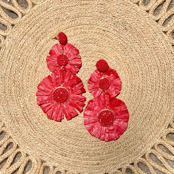 Red Raffia 2-Tiered Earrings - Picture 1 of 1